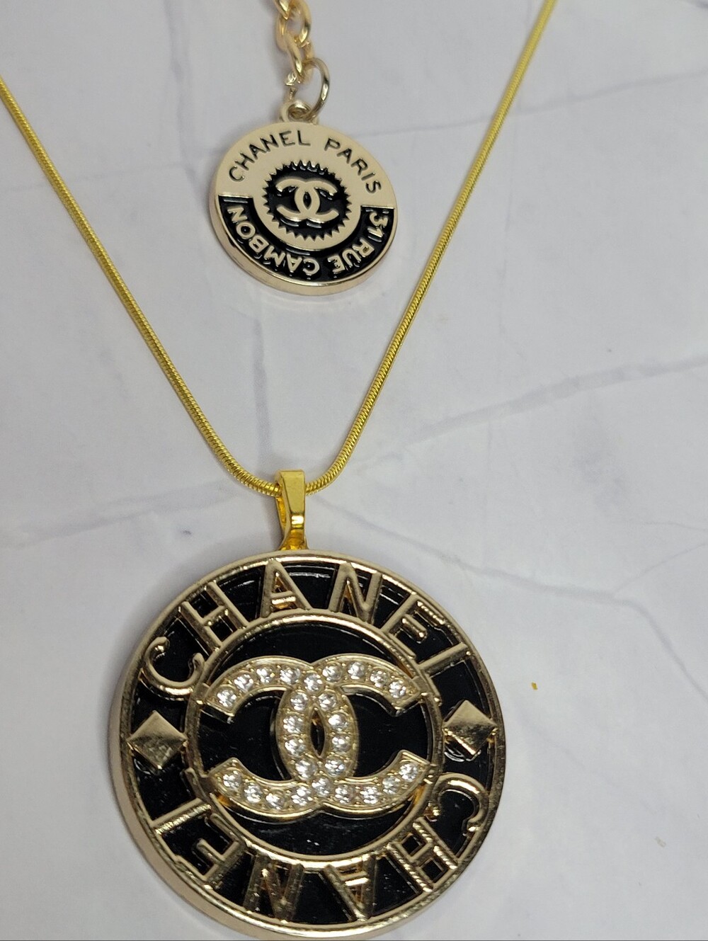 Gold & Black Logo Pendant 18" + 3" Extension Snake Chain Necklace
